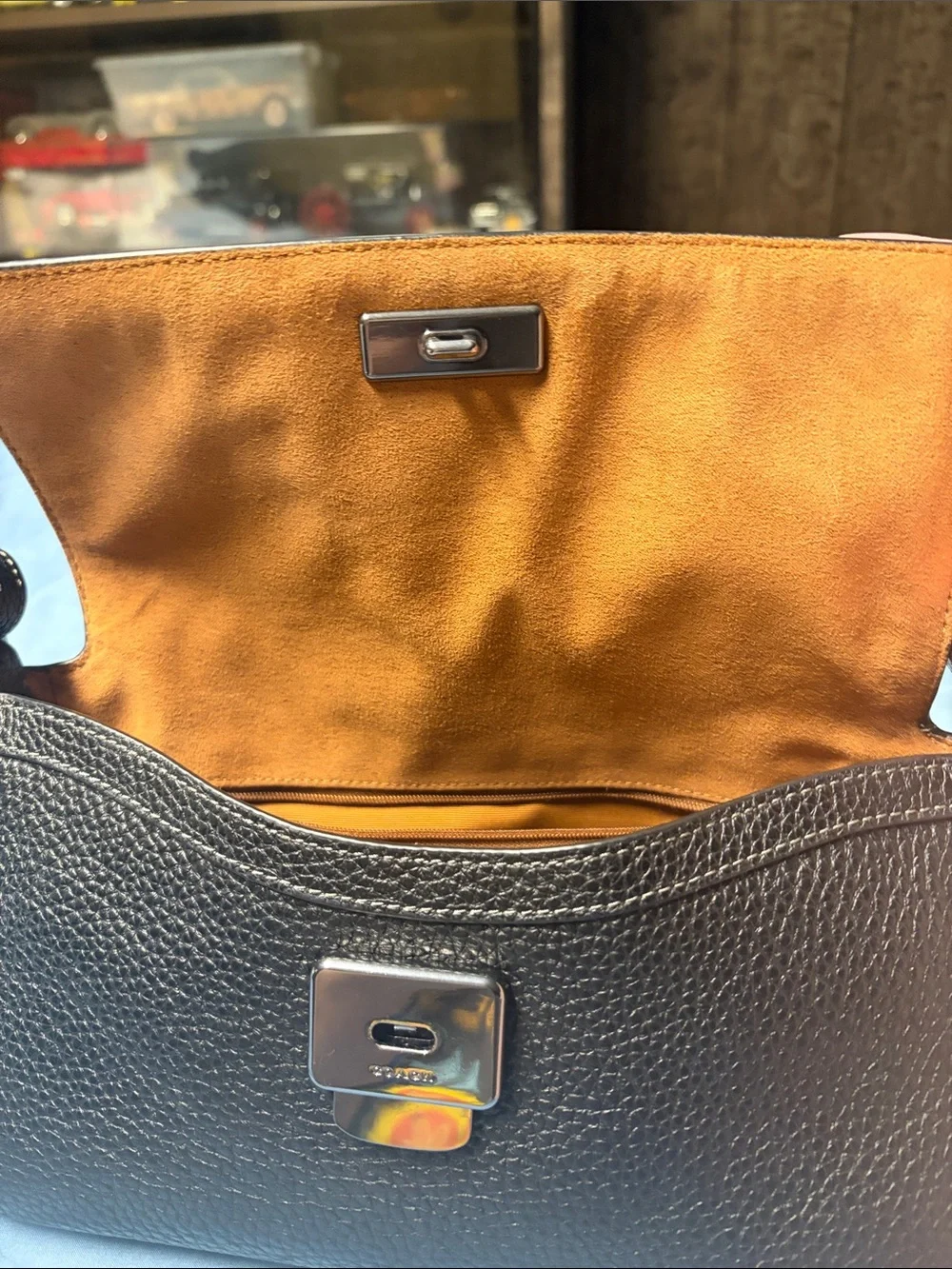 Coach Black Pebbled Leather Flap Shoulder Bag